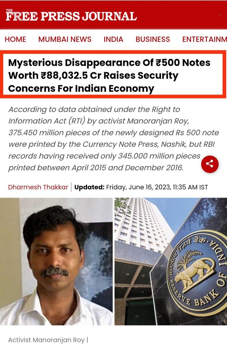 1760 million currency note of ₹500 denomination has gone missing. It's worth ₹88032.5 crore. Interestingly, the currency printing presses have confirmed printing and supplying them but the RBI denies receiving those notes. Who engineered this huge scam and why's the govt quiet?