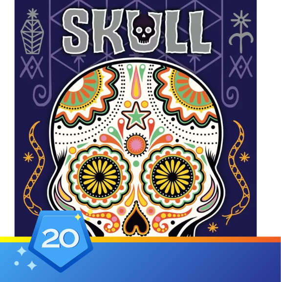 Skull is such a great cafe game, it's fast, easy for beginners to learn, and gets the table roaring with laughter and cheers every time. This great bluffing game hit 20 check outs at our Office Game Cafe!
