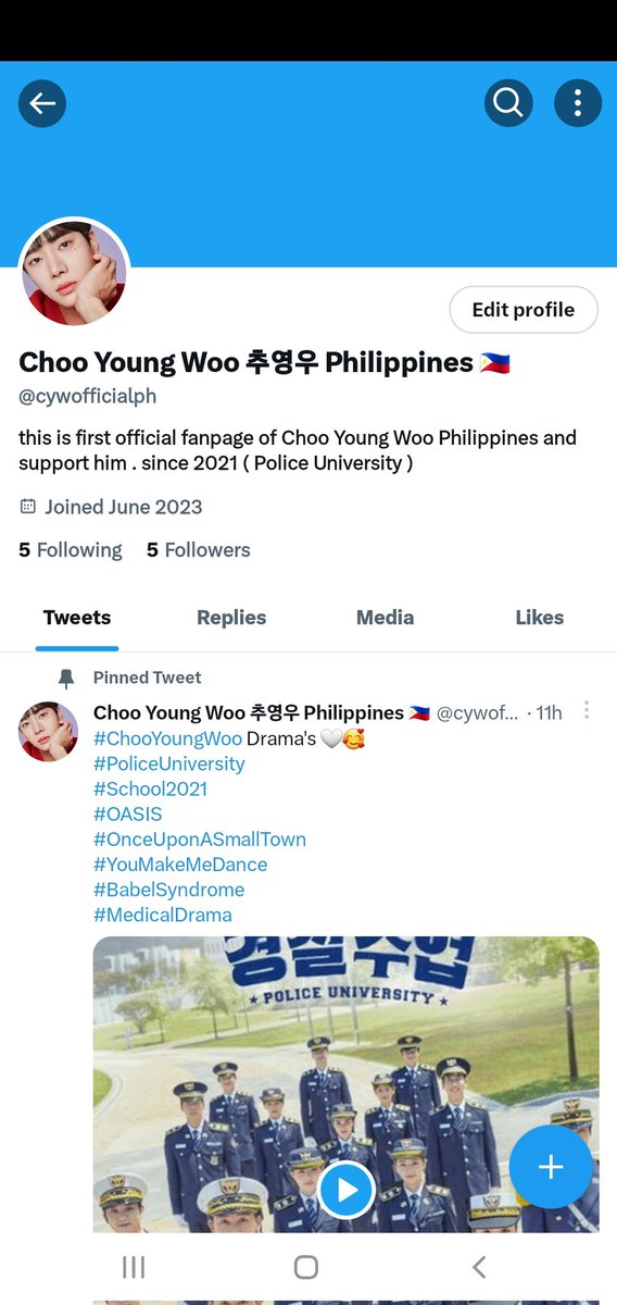 hello I would like to let you know that I made an official fanpage of #ChooYoungWoo because I am also a fan since I watched him in Police University and that's when I started to become his fan and I hope other fans of his here in the Philippines and around the world will know.
