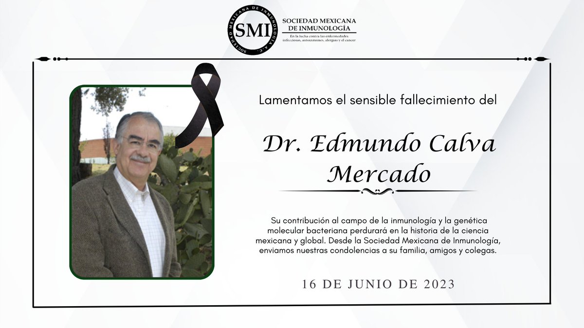Lamentamos profundamente la pérdida del Dr. Edmundo Calva Mercado, pionero de la genética molecular bacteriana en México y apasionado violinista. Su luz y legado en ciencia y música permanecerán vivos. 

Nuestras condolencias a su familia, colegas y amigos.