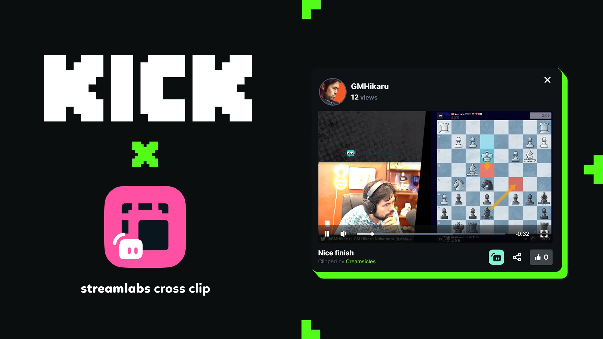 Streamlabs on X: Cross Clip is now integrated with @Kickstreaming! Press  the Streamlabs button on any Kick clip, and we'll automatically import it  to Cross Clip so you can edit, re-size, and