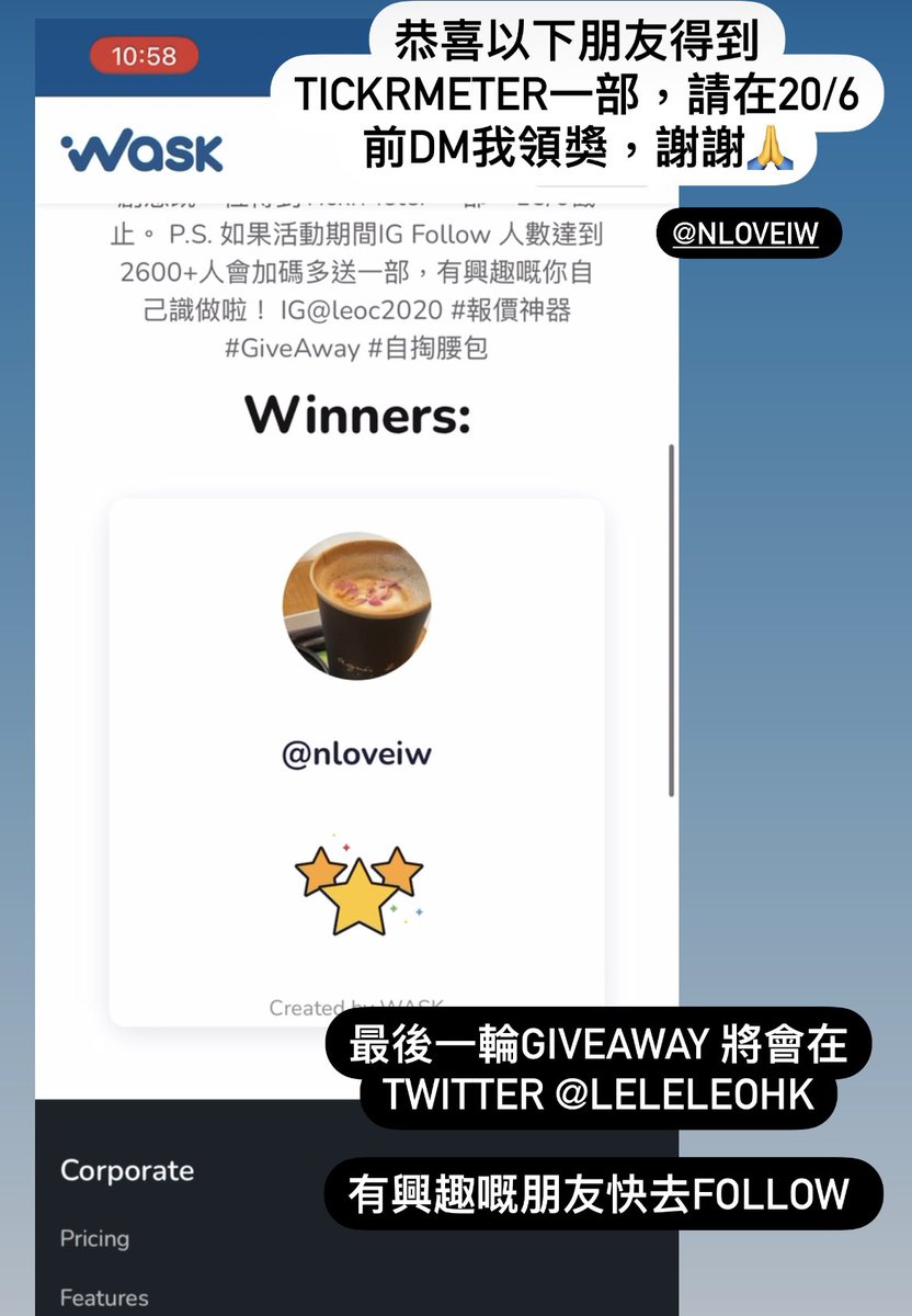 leleleohk's tweet photo. IG活動有左得獎者！
下輪會在呢度免費送出TickrMeter !

密切留意！

#giveaway
#tickrmeter
#followme 
#Bitcoin https://t.co/zoAZgeKZVs