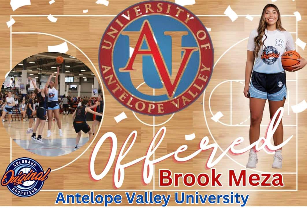 We are thrilled to announce that Colorado Hoopster and Roosevelt High School State Champion, Brook Meza, has received an offer to play at the next level! Congratulations, Brook!! 👏🏼😁 (Brooklyn Meza- Class of 2024)