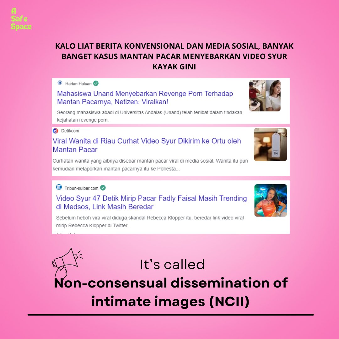 Geram banget akhir2 ini banyak kasus terkait penyebaran video syur oleh mantan pacar. Bahkan videonya dikasih ke bokap nya. Pelakunya bener2 sinting. Nah, fenomena ini tuh disebut NCII.

#STOPKBGO