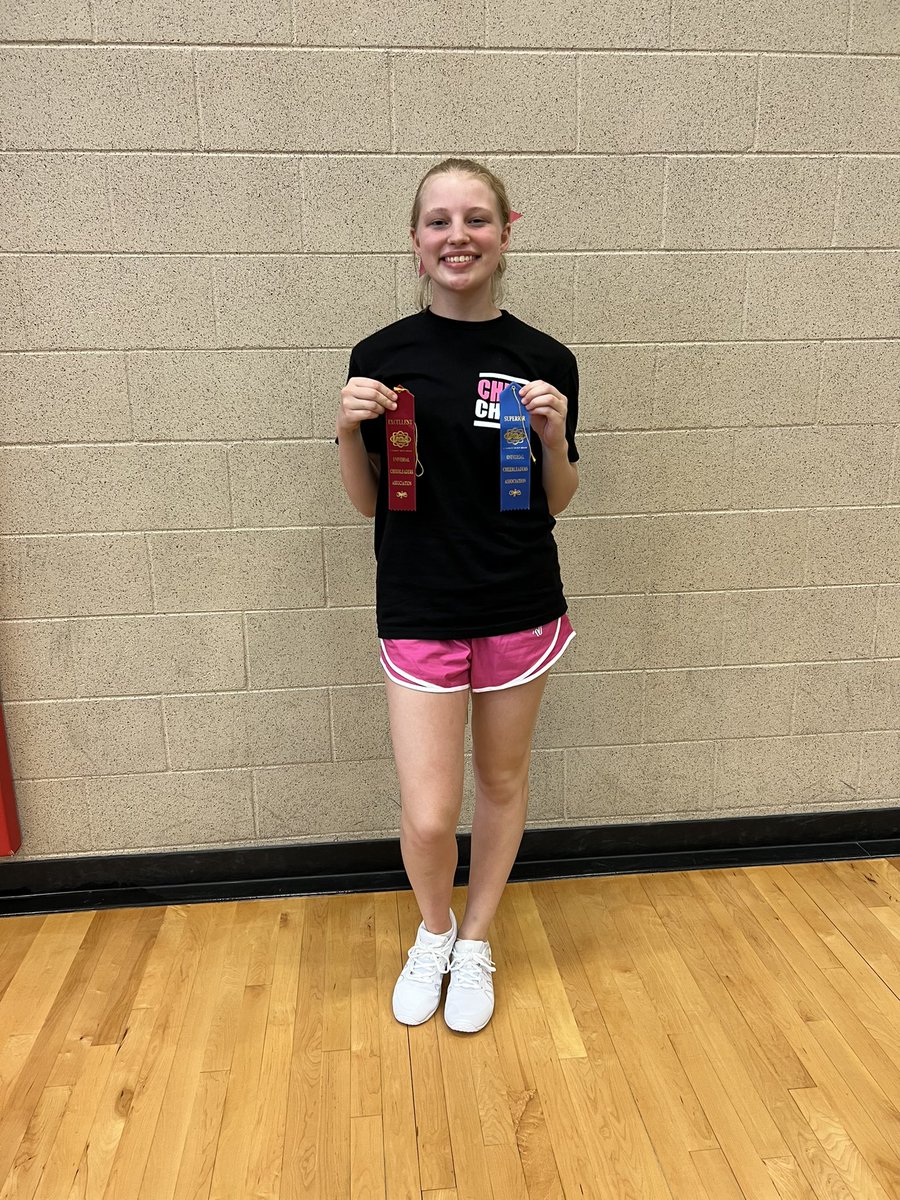 AtownCheer's tweet photo. UCA Cheer Camp-Day 2! Dance Diva and Jump Queen went to Morgan and Reese was our “Happy Call Camper”! The squad was able to take home the bananacorn for being the most spirited squad! 💙🦄🎀 https://t.co/YkbrAGulre