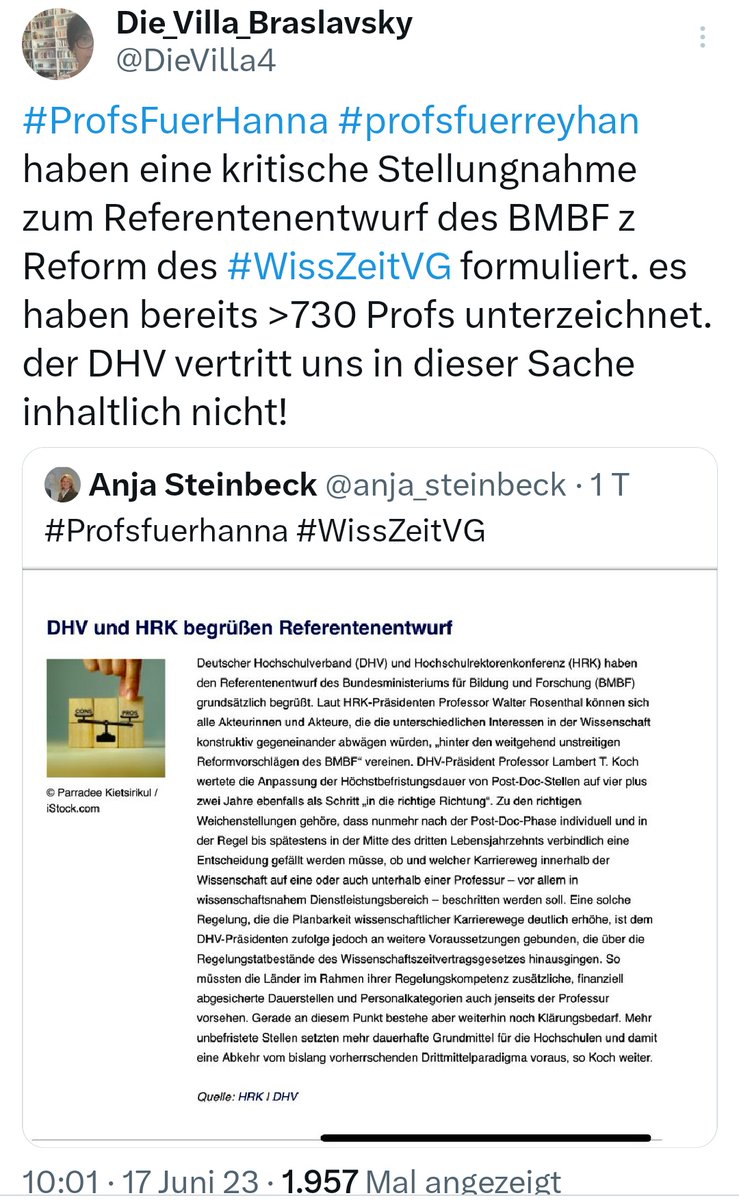 An all die #ProfsFuerHanna & #ProfsfürReyhan, die mit ihrer DHV-Mitgliedschaft zunehmend unzufrieden sind & nach Alternativen suchen - kommt gern zu uns! Wir organisieren als #BdWi seit über 50 Jahren progressive Hochschullehrer*innen
➡️ bdwi.de/bdwi/mitglied/…