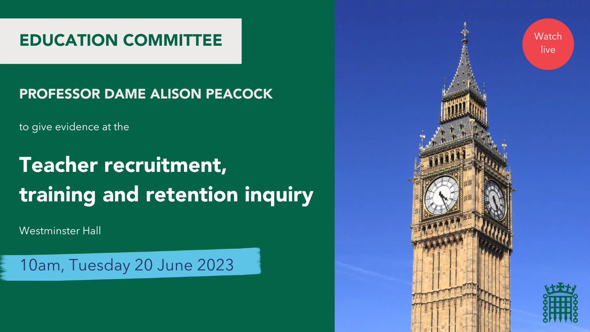 Tune in to Parliament TV next week to watch @AlisonMPeacock give evidence to the <a href="/CommonsEd/">Education Committee</a> Select Committee on teacher recruitment and retention. 

Watch here, 10am Tuesday: parliamentlive.tv/Commons

@MaryBoustedNEU <a href="/PatrickR_NASUWT/">Dr Patrick Roach</a> #TeacherRecruitment #TeacherRetention