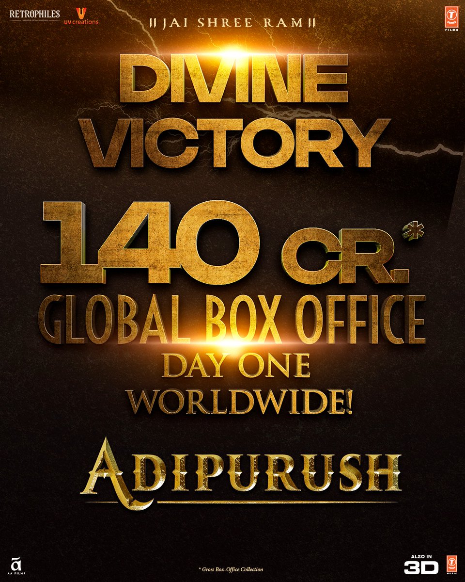 Humbled with your love 🙏🏻
A triumph for #Adipurush at the Global Box Office!

Book your tickets on: bookmy.show/Adipurush

#Adipurush now in cinemas ✨

#Prabhas @omraut #SaifAliKhan @kritisanon @mesunnysingh #BhushanKumar #KrishanKumar @vfxwaala @rajeshnair06 @DevdattaGNage…