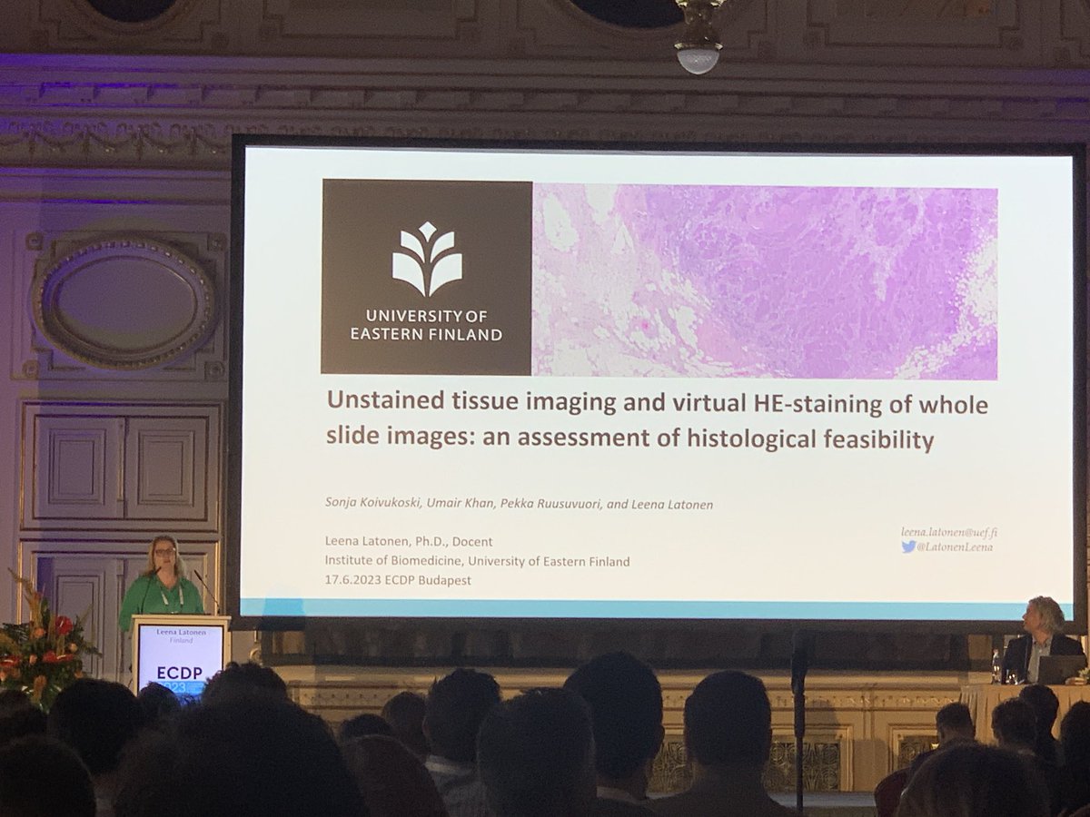 Vincenzo Della Mea (@vidiemme) on Twitter photo <a href="/LatonenLeena/">Leena Latonen</a> at #ECDP2023, virtual HE staining might quickly give savings and environmental advantages <a href="/LatonenLeena/">Leena Latonen</a> at #ECDP2023, virtual HE staining might quickly give savings and environmental advantages