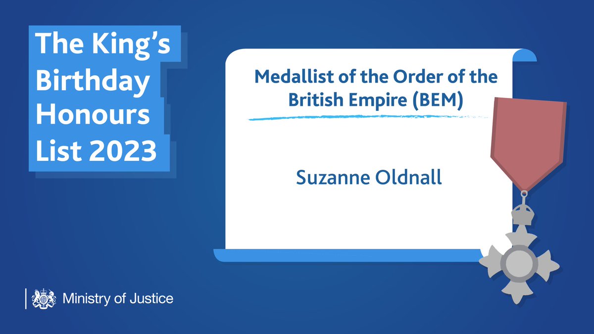 Many congratulations to everyone recognised in HM The King’s #BDHonours23, especially the many MoJ colleagues & partners rewarded for services across the justice system. Thrilled for everyone. Thank you for your service. gov.uk/honours/honour…