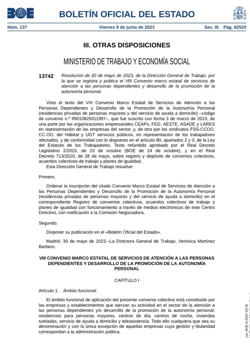 NuriaDeArgila's tweet photo. Y este es el nuevo convenio estatal para el
#CUIDADO de las #personasdependientes 
Las #enfermeras seguimos sin poder optar a ser directoras ni gerentes.
Las #enfermeras tenemos titulación superior y además somos especialistas #Geriatría 
 RT y comenta porque crees q NO estamos👇🏼 https://t.co/xrQdjEOQ0B