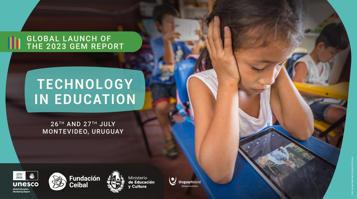 📢 Global launch #2023GEMReport on technology in education , 26-27 July!

Ministers of education and experts will gather in #Montevideo to discuss the growth of digital technologies in education in an event organized by <a href="/fundacionceibal/">Fundación Ceibal</a> &amp; <a href="/MEC_Uruguay/">Ministerio de Educación y Cultura</a>

Bit.ly/Launch2023GEMR…