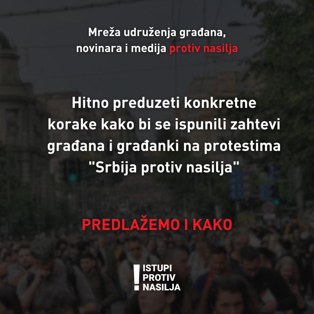 📢 Udruženja građana, novinara i medija  zahtevaju od nadležnih institucija da hitno preduzmu konkretne korake  kako bi se ispunili zahtevi građana i građanki na protestima. 👇
protivnasilja.rs/hitno-preduzet…