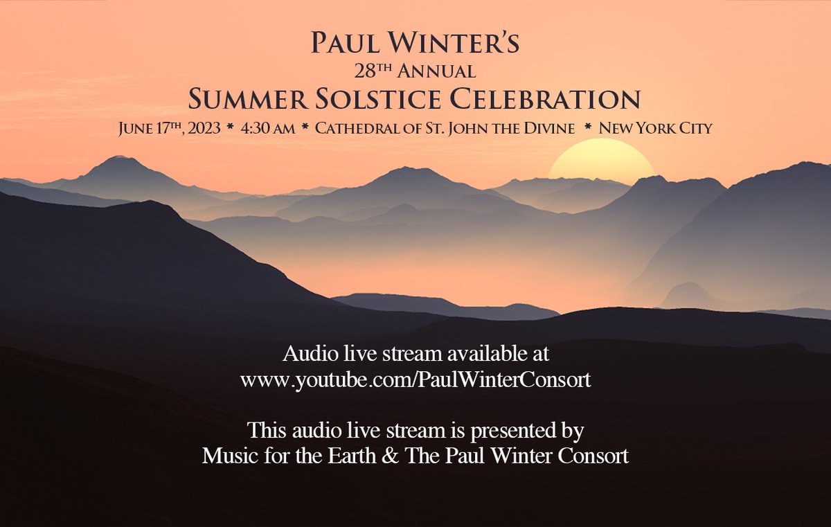 PaulWinterMusic's tweet photo. To access the audio live stream of our Summer Solstice Celebration, please visit: https://t.co/jyp4YRF3aL

The recording will remain available after the concert for those who want to listen at another time. https://t.co/OPqFaGJah5