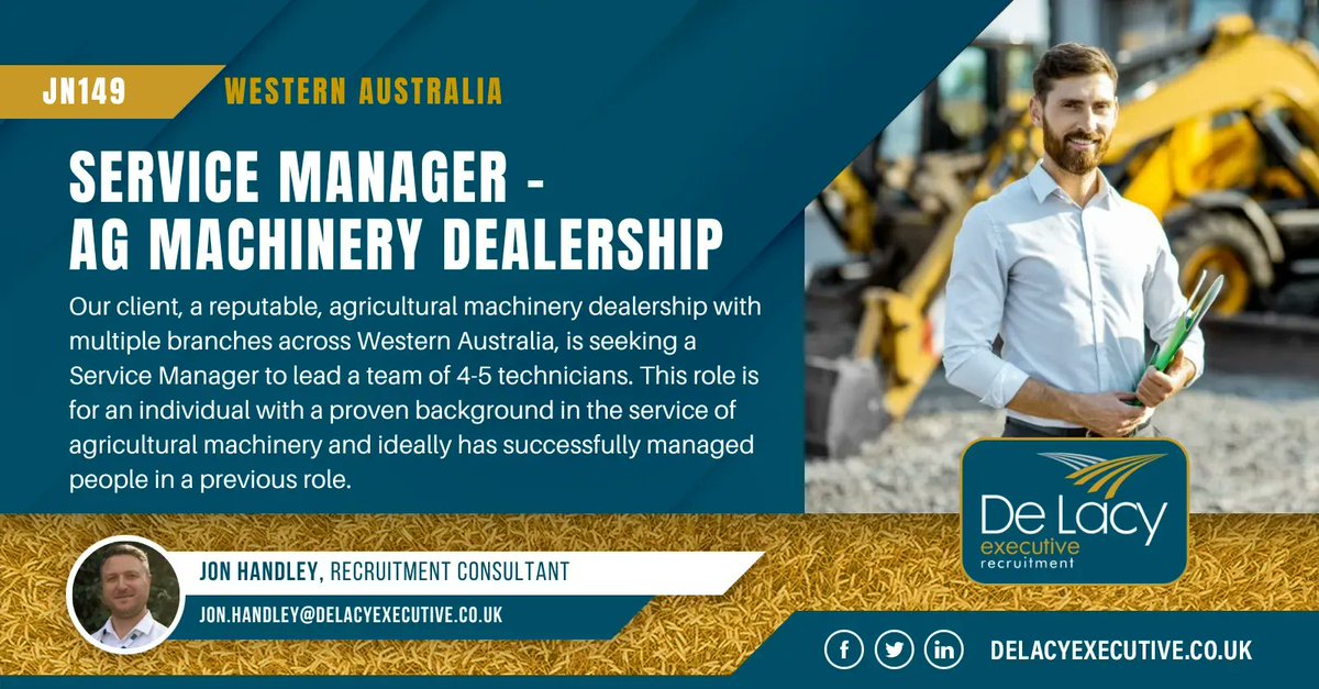 This role is for someone with an #AgMachinery background seeking a new challenge & lifestyle!

You will lead a team of 4-5 #technicians for this ag machinery dealership in Western Australia.

Why not make the shift?

Join today: delacyexecutive.co.uk/jobs/jn149-ser…

#AustraliaJobs #AgJobs
