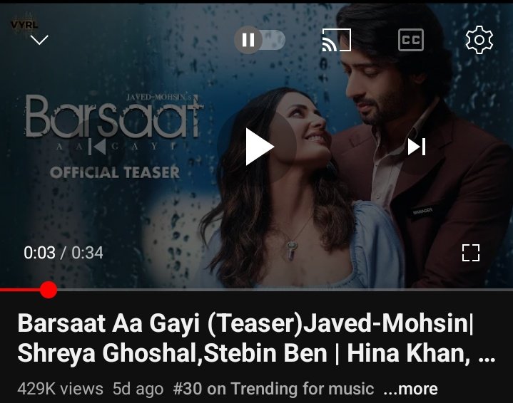 Both song and teasers of #BarSaatAaGayi are trending at the same time in YouTube music section no .4 and no. 30 respectively. 
Shower all your love to the song 
#Shahina
#ShaheerSheikh #Hinakhan