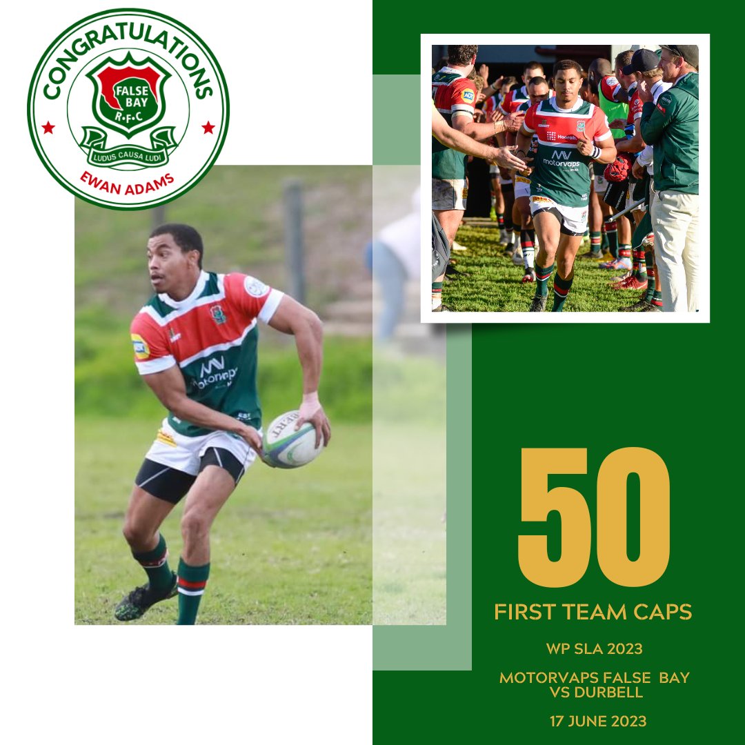 FalseBayRFC's tweet image. 🗣️ 50 🆙🟢⚪️🔴 

Congratulations, Ewan Adams on his 50th First XV cap today. Well deserved. Thank you for everything you continue to contribute to our club 🤝

5 Years at the club 
5️⃣0️⃣ First Team caps 
🔴 Leader 
❤️ Legend
🏆 Stalwart 

#CustodiansOfTheJersey 
#UTB🟢⚪🔴