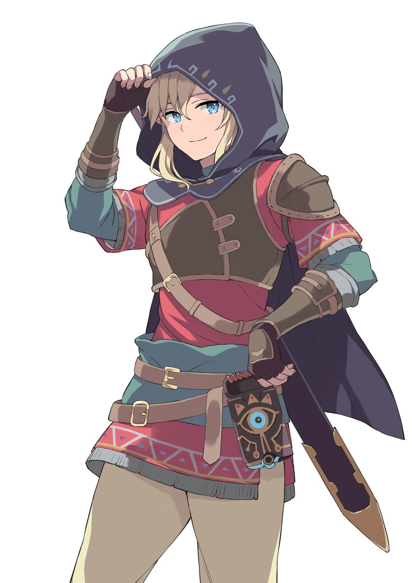 link 1boy male focus blonde hair gloves hood solo blue eyes  illustration images