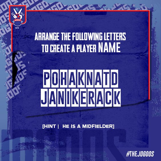 #Jogoos, can you guess the player? 

Arrange the letters (👇🏽) to create a player name(s)

#FunSaturday