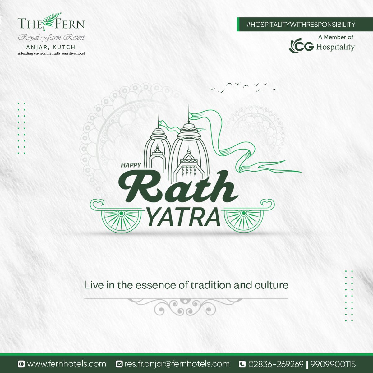 Join the vibrant celebration of spirituality and tradition at the spectacular Rath Yatra! 

Experience the divine journey of Lord Jagannath amidst a sea of devotees.

Book now - fernhotels.com/the-fern-royal…

#FernAnjar #HospitalityWithResponsibility #RathYatra