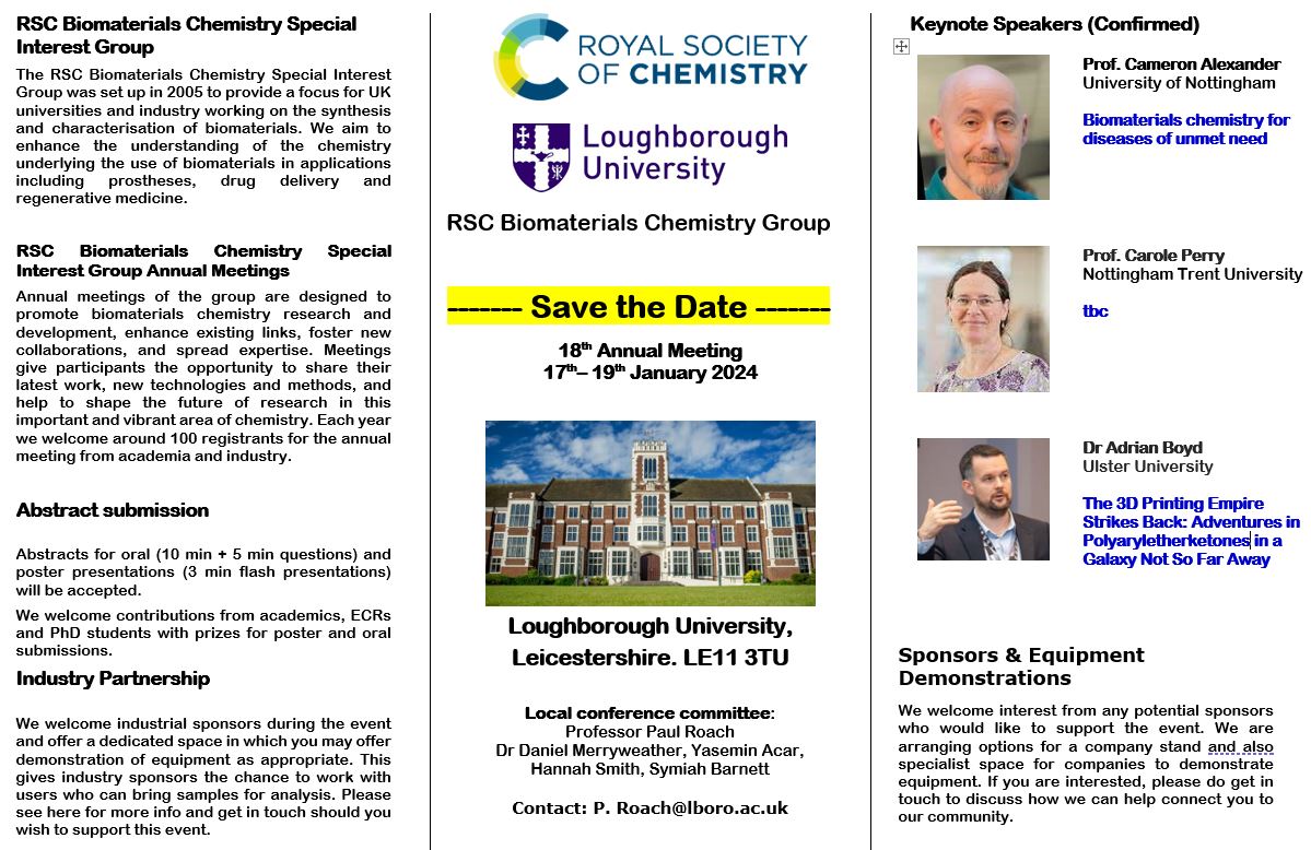 RSCbiomatchem's tweet photo. Save the date for our upcoming annual meeting hosted by @lborouniversity. https://t.co/AY7BUOJ9T7