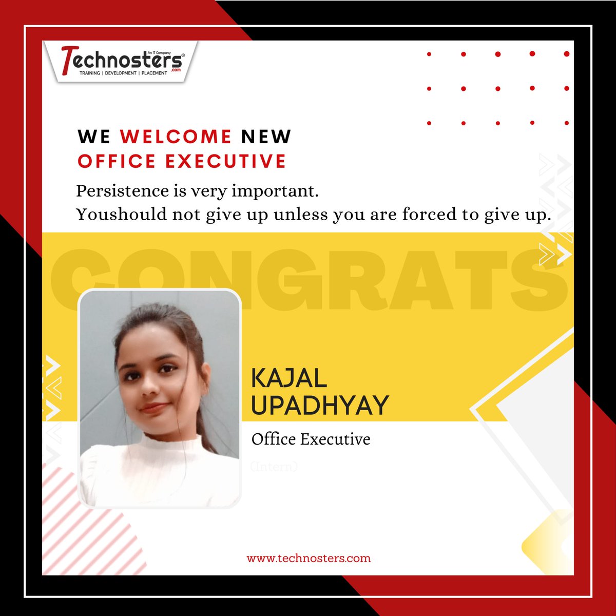 technosters's tweet photo. This is an awesome time for @technosters_pvt_ltd, and extremely Delighted 😊. @kajalupadhyay751 as our #officeexecutive ...

WE look Forword to working 🤝 and Growing Together!

welcome to Onboard👍.
Have a Great Start❤️!

#lifeattechnosters #newjoinner #welcome #office #life https://t.co/wlOeP5qkxG