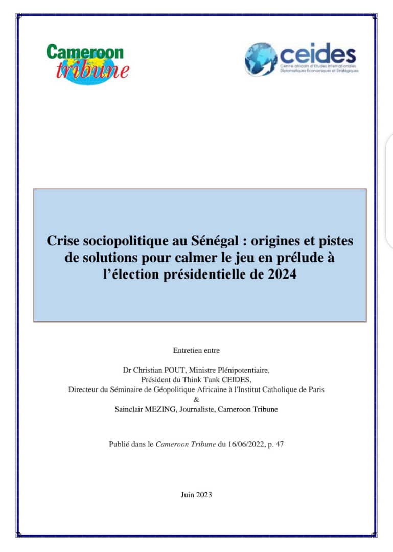 "Crise sociopolitique au Sénégal : origines et pistes de solutions pour calmer le jeu en prélude à l’élection présidentielle de 2024"
interview du
Dr Christian POUT, Ministre Plénipotentiaire,
Président du Think Tank CEIDES
Lire ici : ceides.org/wp-content/upl…