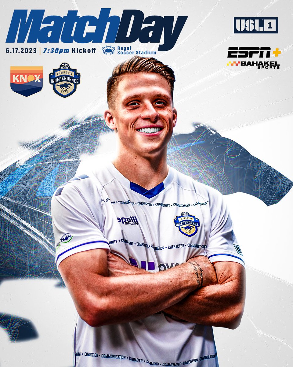 Charlotte Independence (@independence) on Twitter photo Match Day in the Marble City! 🐎
📍 Knoxville, TN
🏟 Regal Soccer Stadium
🆚 <a href="/OneKnoxSC/">One Knoxville Sporting Club</a>
⏰ 7:30 p.m.
🍺 Watch Party at Eleven Lakes Brewing
📺 Free Streaming on <a href="/BahakelSports/">Bahakel Sports</a>
#WeAreCLT #BewareTheBlue Match Day in the Marble City! 🐎
📍 Knoxville, TN
🏟 Regal Soccer Stadium
🆚 <a href="/OneKnoxSC/">One Knoxville Sporting Club</a>
⏰ 7:30 p.m.
🍺 Watch Party at Eleven Lakes Brewing
📺 Free Streaming on <a href="/BahakelSports/">Bahakel Sports</a>
#WeAreCLT #BewareTheBlue