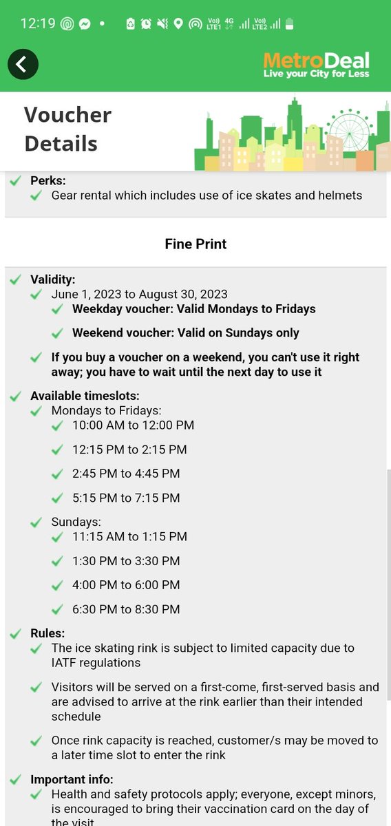 hello! I'm selling 5 weekend vouchers for skating rink MOA.

This is only applicable during SUNDAYS until August 30, 2023. 

Originally bought it for ₱1,750

ONLY SELLING IT FOR ₱1,500

MOP: Gcash

I'll send you the qr codes after settling the payment. Thank you!