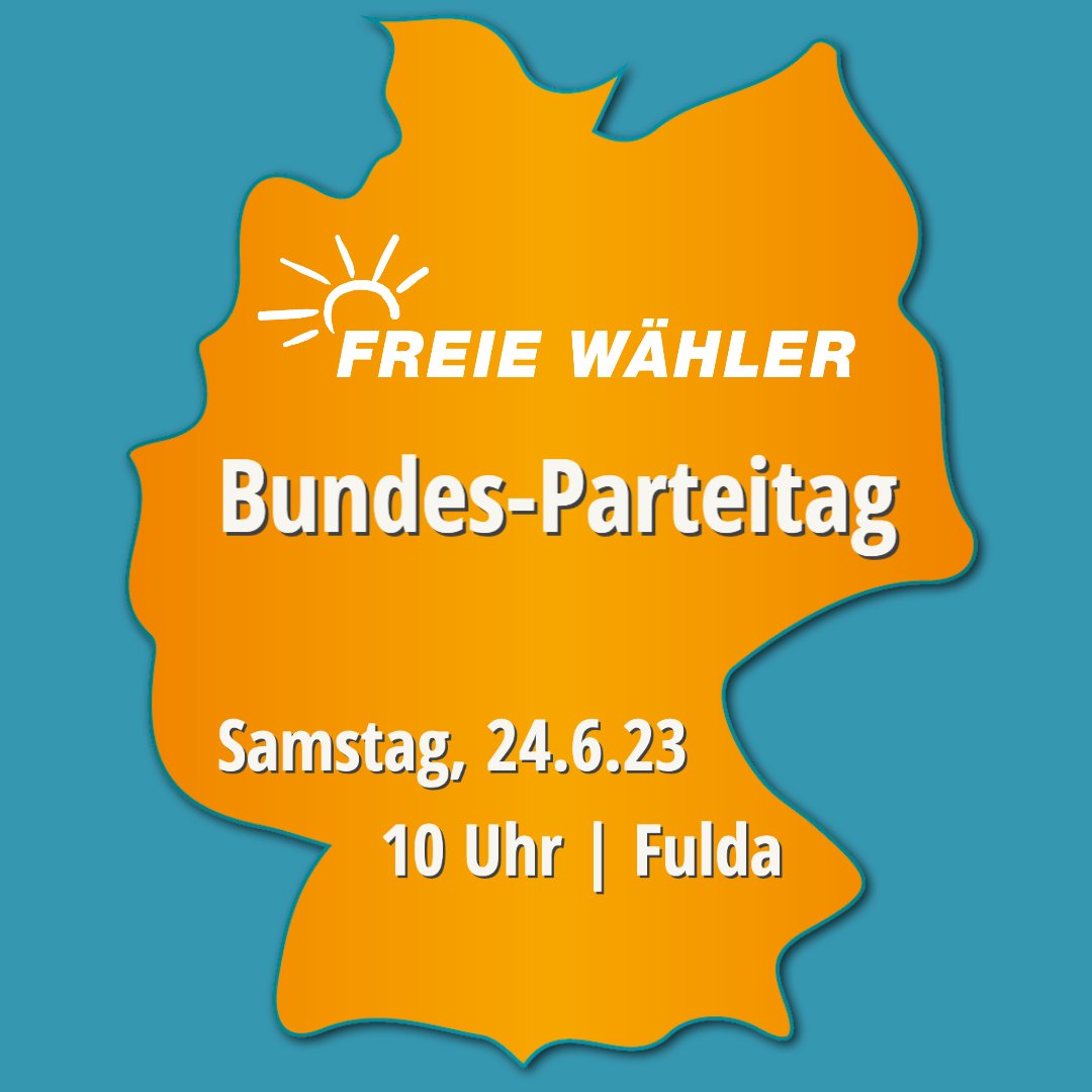 +++ #Terminhinweis +++
#Parteitag der @FREIEWAEHLER_BV am Samstag, 24. Juni 2023 ab 10 Uhr in #Fulda. 
🗳️ #Mitglieder-#Versammlung 
🗳️ Im Mittelpunkt des Parteitags steht die Kandidatennominierung zur #Europawahl 2024. 🧡
#AnpackenFürDeutschland