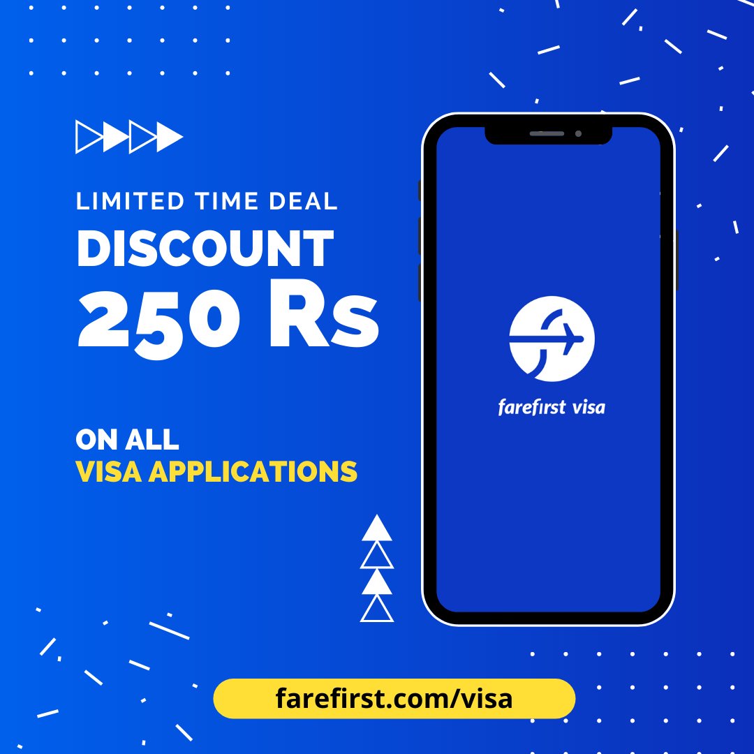 🛂 Get 250 Rs Off on all visa applications. ✈️

Use the coupon code: FAREFIRSTVISA

The offer is available on the latest farefirst Android app and website: farefirst.com/visa

#visa #farefirst #travelvisa #travel