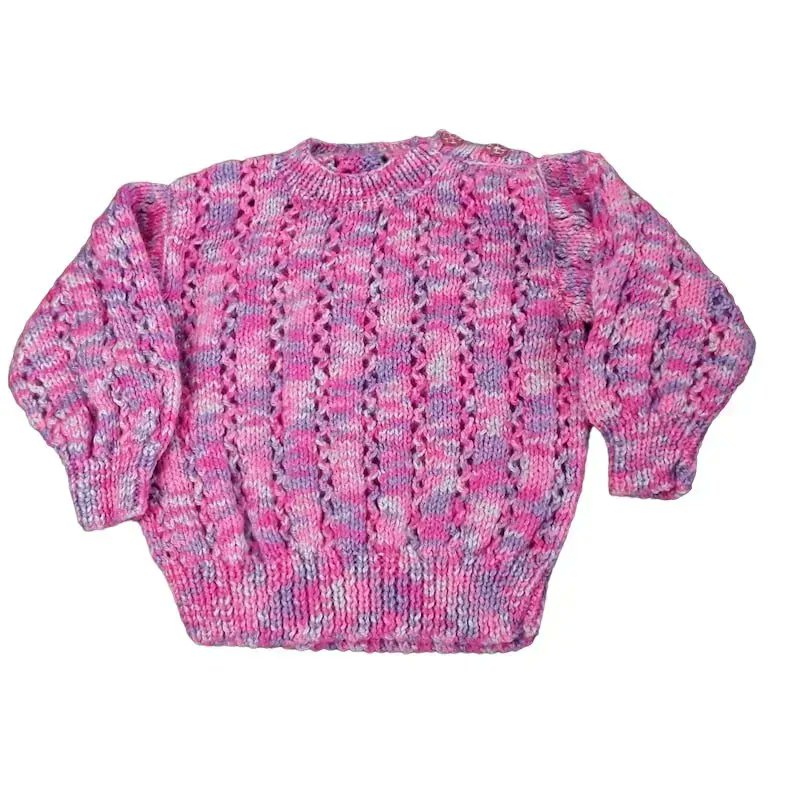 Hand knitted baby girls jumper 6 - 12 months pinks and purples buff.ly/3NO38Pa #knittingtopia #etsy #uksmallbiz #handmade #knittedbabyclothes #etsyRT #MHHSBD #craftbizparty