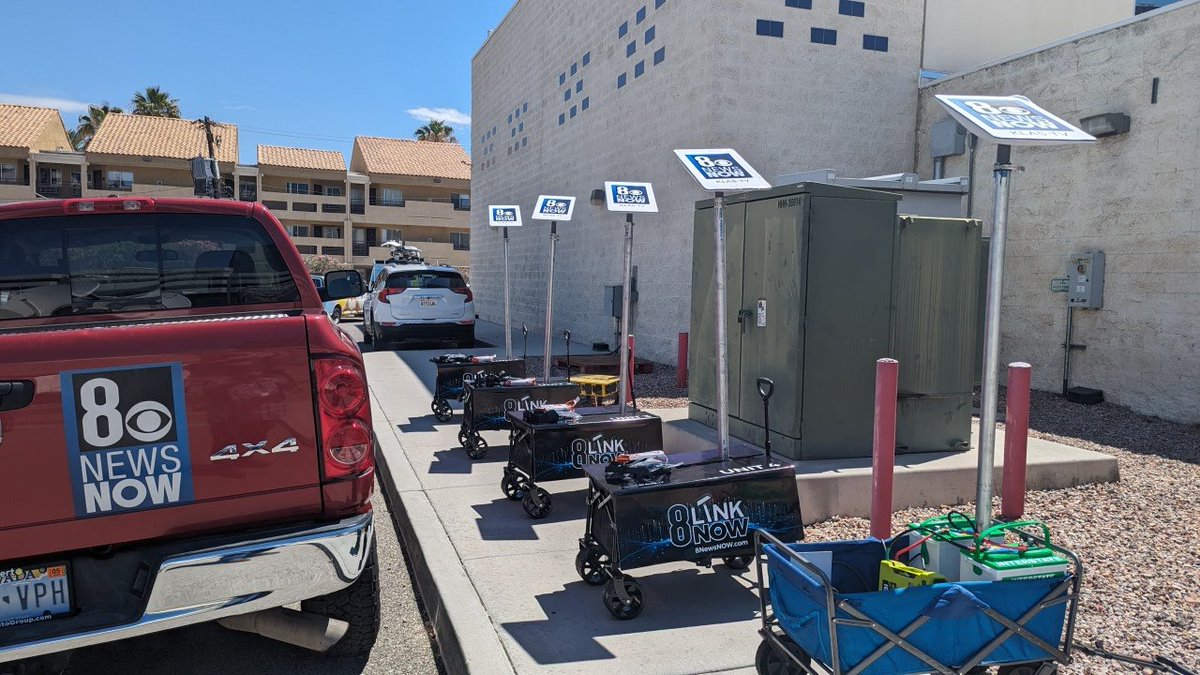 digitalshay's tweet photo. We are KLAS-TV channel 8 in LAS VEGAS. We built these 5 starlink mobile carts for tomorrow's LAS VEGAS GOLDEN KNIGHTS victory parade. We use these carts to connect to our LIVEU and TVU television broadcast packs when bonded cellular  service is non-existent. https://t.co/xAptUpR6HV