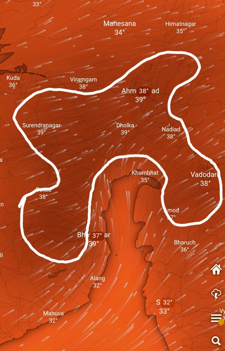 kinjalchhaya's tweet image. Get ready once again for #hot and #humid #weather #temperature would rise again and touch 40°C after 3 days in many parts of central Gujarat around the #tarapur belt . See the areas inside the marking which would have temperatures in higher 36+ to 40