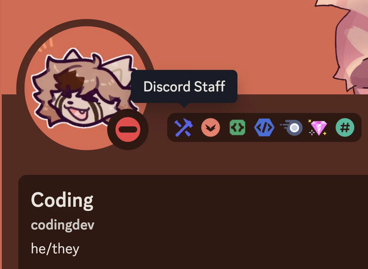 An image of my Discord profile with the staff badge!