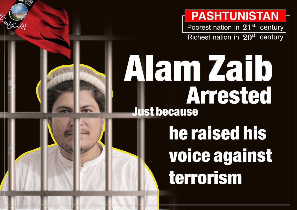 #AlamZaib arrested just because he raised his 
voice against terrorism. #ReleaseAlamZaib #PashtunsSitInWaziristan
