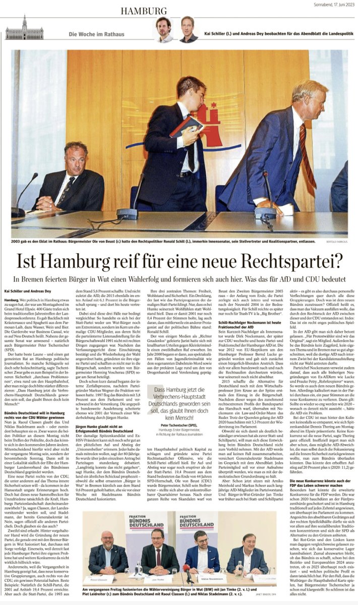 Mit Parteien rechts der CDU hat Hamburg ja schon jede Menge Erfahrung gemacht… Statt-Partei, Schill-Partei, AfD. Morgen kommt mit dem Bündnis Deutschland die nächste dazu. Was bedeutet das für Hamburgs Parteienlandschaft - unsere Rathauswoche: abendblatt.de/hamburg/kommun…