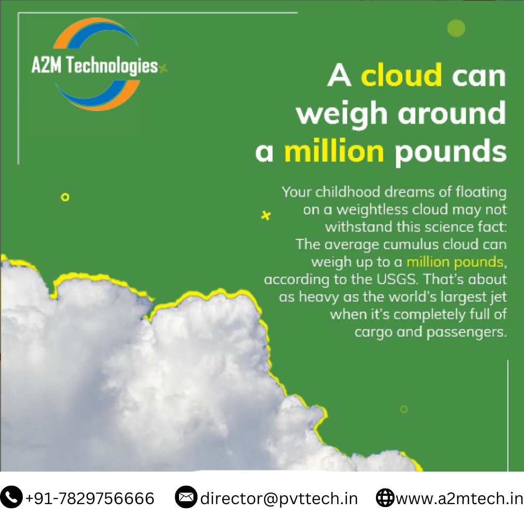 If you ever dreamed of floating on a cloud, we're sorry to break your heart! Here's a fun fact about how much clouds actually weigh! ☁️🌤️

#cloud #clouds #cumulus #cumulusclouds #cloudfact #facts #trivia #schooling #school #education #teachers #learners #littlelearners