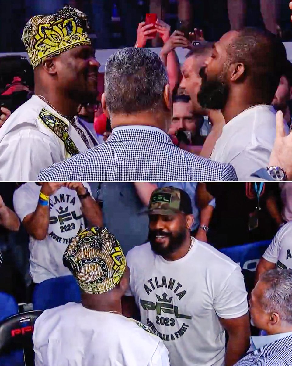 Jon Jones and Francis Ngannou had a face-to-face conversation after tonight's PFL main event. 👀🍿