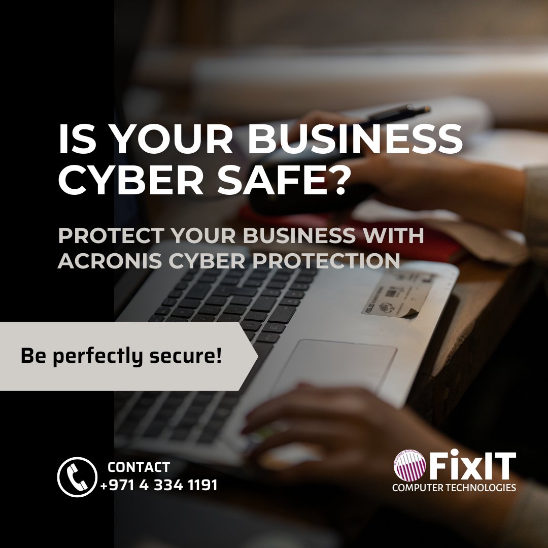 Shield your data: Cyber protection for peace of mind.
.
.
📞+971 4 334 1191
 ✉ info@fixit-me.com
 🌐fixit-me.com

#Acronis #Cybersecurity #cyberprotection #cyberattack #itinfrastructure #Backups #storage #cloudcomputing #trend #uae #ransomeware #malware #offer