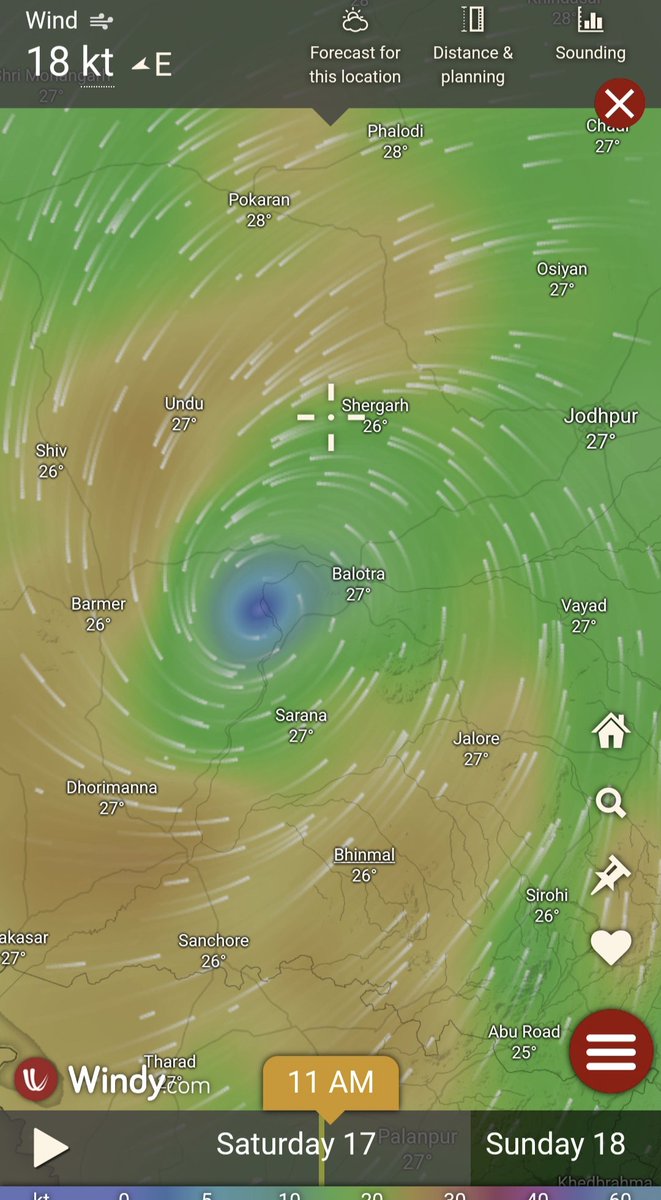 फिलाल तूफान की लोकेशन बाड़मेर के बायतु और बालोतरा के बीच से जोधपुर की ओर बढ़ रहा है अनुमानत जयपुर के दक्षिण होते हुए आगरा की ओर जाने की संभावना है
बाड़मेर में लंबे समय के बाद जबरदस्त बारिश पिछले 24 घंटो से जारी है बाड़मेर हमारे संवादाता माडसाब बांकाराम जी फोन नही उठा रहे है