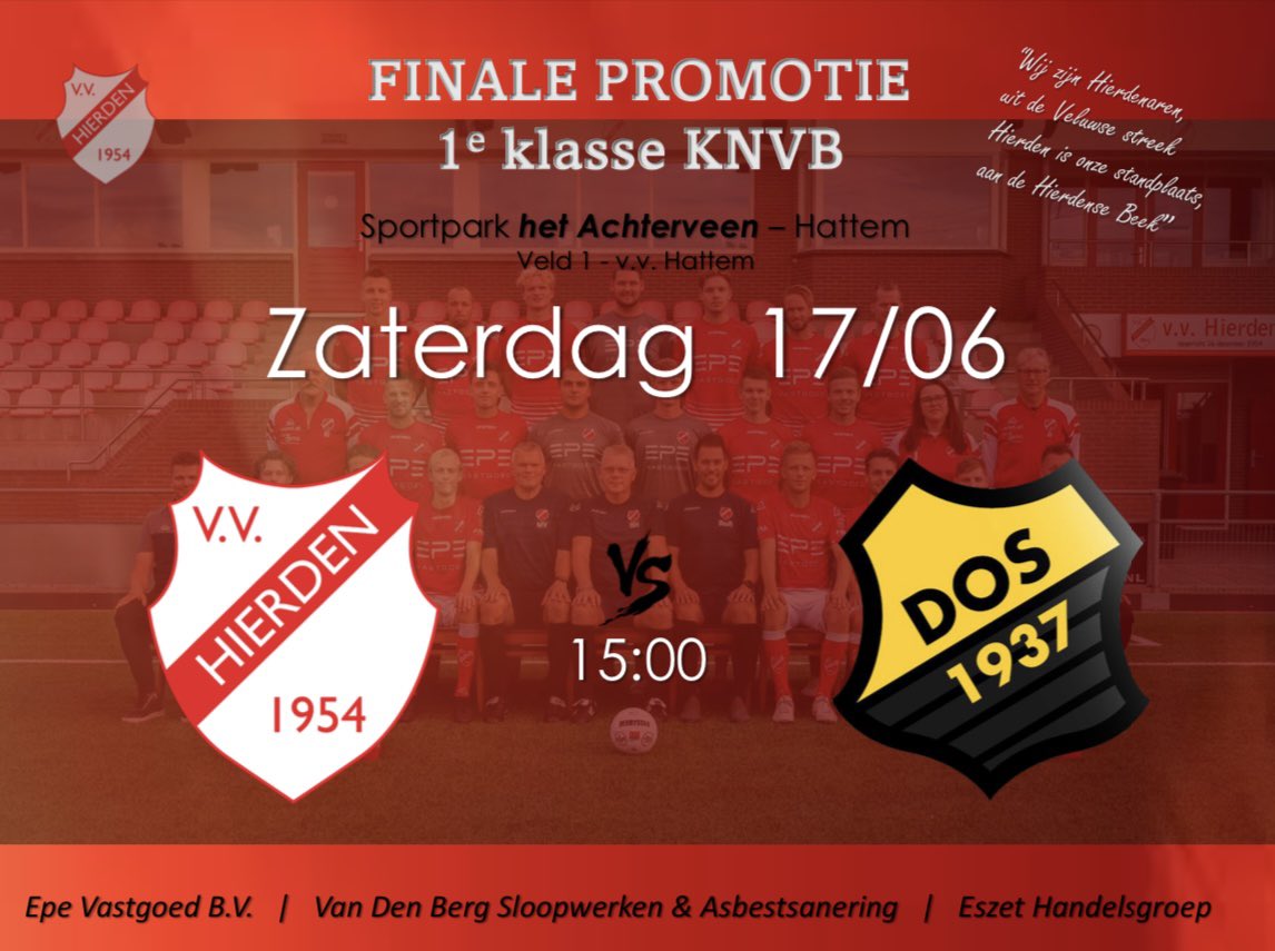 vvhierden's tweet image. MATCHDAY • Om 15:00 wordt er in Hattem afgetrapt voor de grote FINALE van de nacompetitie om promotie naar de 1e klasse.

We hoeven jullie niet uit te leggen wat het belang is van deze wedstrijd dus kom allemaal naar ‘t Achterveen vanmiddag!🙏🏽 #hiedos

WIJ ZIJN HIERDENAREN‼️❤️🤍