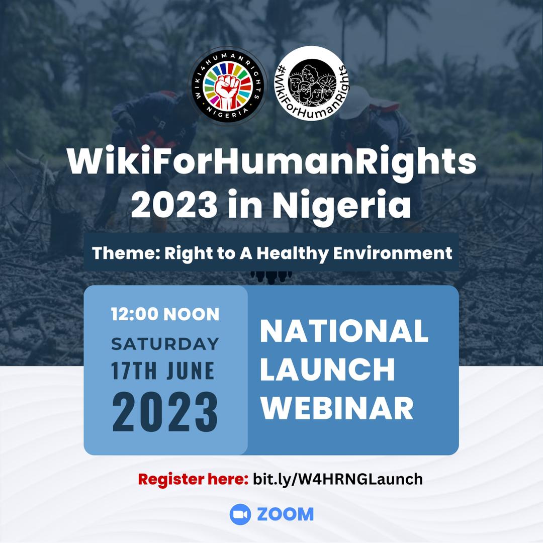 WikimediaNG's tweet photo. We are launching #WikiForHumanRight in Nigeria! Join the Wikimedians in Nigeria today, 17th June, at Noon to launch the campaign. We'll also discuss the goal of the campaign in Nigeria as well as the resources available for editors.
To participate: https://t.co/4XT19XSMmv https://t.co/EeUUlttFdt