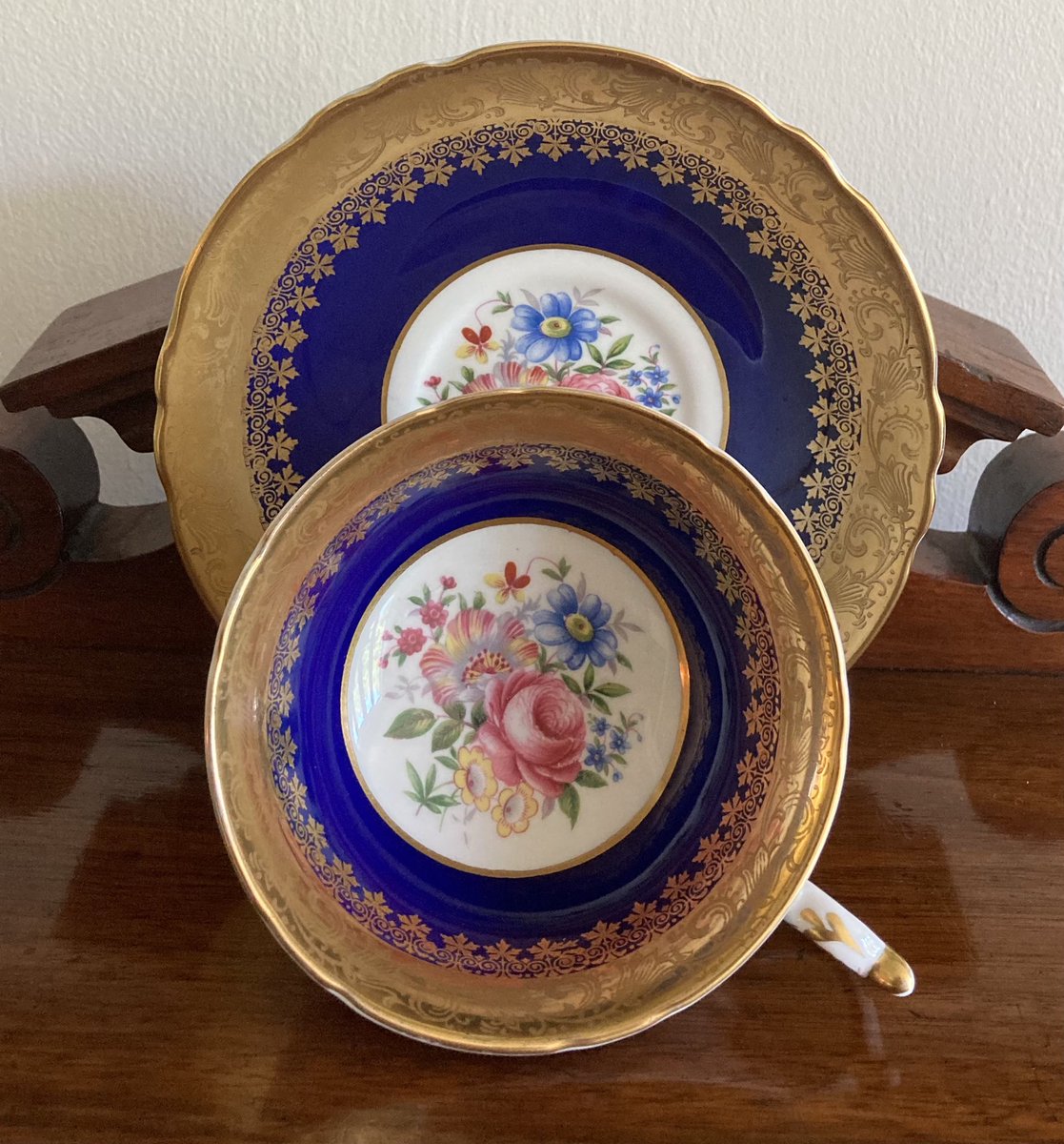 Exquisite Paragon gold and cobalt cup and saucer, from Brocante Antiques, 120 Oatlands Drive, Weybridge.
