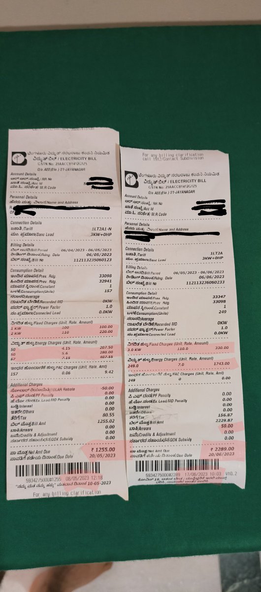 rsrinia's tweet photo. Electricity bill dhokha from Govt of Karnataka
1. No slabs and all units charged at ₹7
2. All load in kw are charged flat at ₹110
3. Solar rebate of ₹50 discontinued
4. Meter reading late by 10 days
5. Though the last bill was fully paid, there are arrears of  ₹59 https://t.co/hqDVnBYSpN