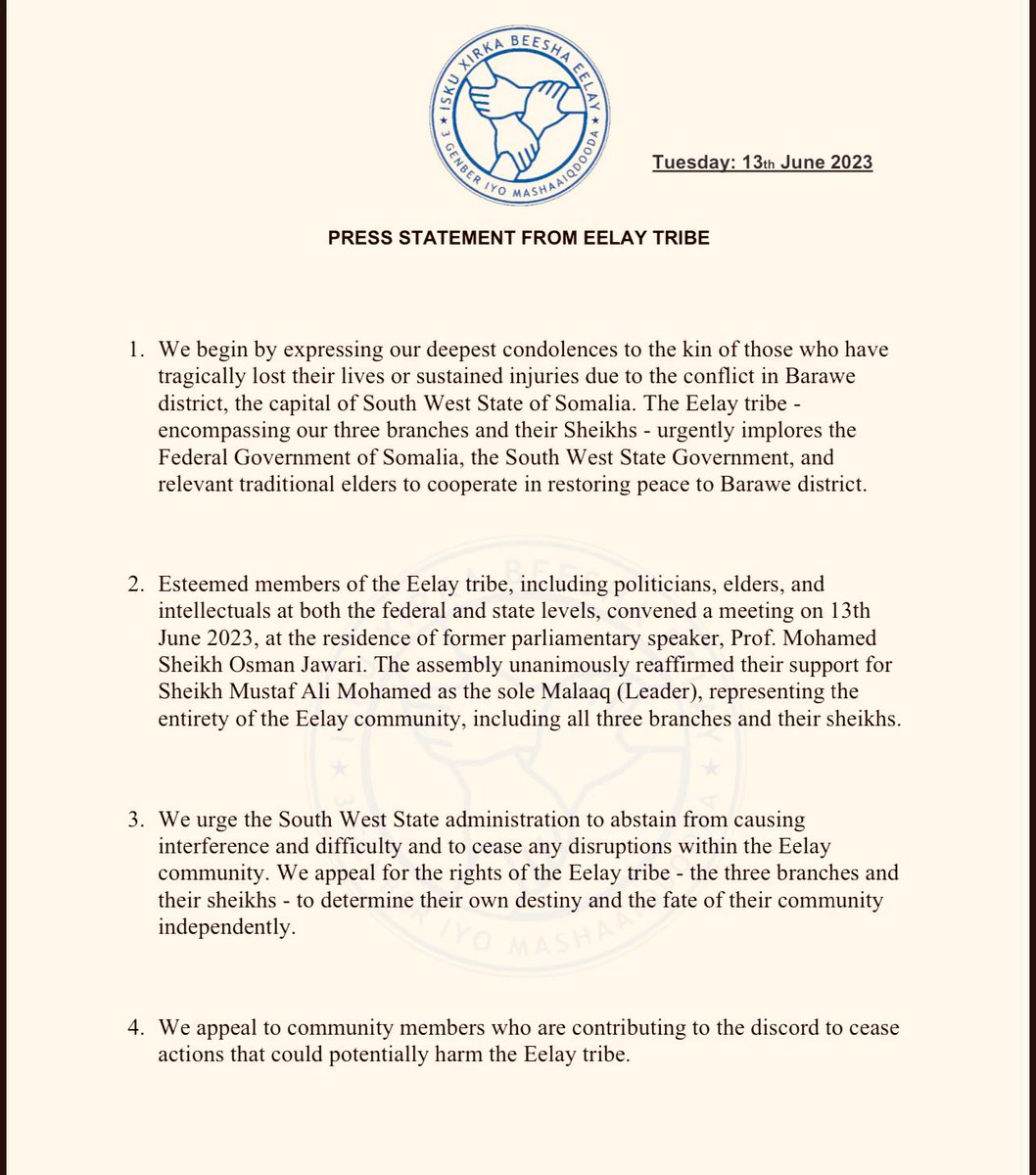 chiefeelay's tweet photo. @FCASomalia @Ulkoministerio @MPerukangas @peacemakersnetw @moi_swss @FCA_global Step back and don't create conflict among my community. 
@FCASomalia 
@HassanSMohamud 
@HamzaAbdiBarre 
@UNSomalia 
@UNDPSomalia https://t.co/fPCQNHZW9e