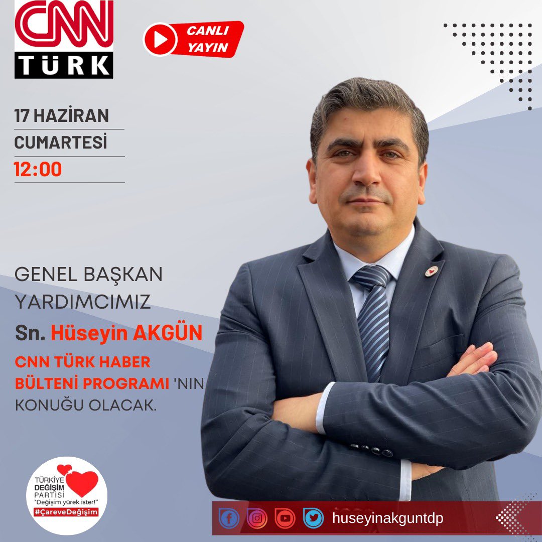 Bugün saat 12:00’da @cnnturk ‘te ekran başına bekliyorum. Bugün ülkemizin ve milletimizin gündemini değerlendireceğiz. #StajSskBaslangiciOlsun #StajCırakBirdirSGKBaslangıcıdır #KonutSorunu #imar #YapıKayıtMağdurları #2000LereAdilYasa #UzmanCavus #öğretmen #emeklilik #EYT…