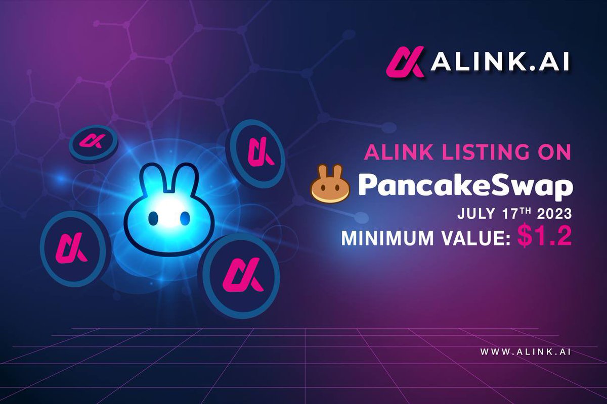 $ALINK  will be tradable on @PancakeSwap starting from July 17th

⚡️The minimum value for 💲ALINK will be set at 💲1.2.

⚡️$Alink target 🚀10x

🟢alink.ai
🟢t.me/Alink_AI
🟢twitter.com/alink_ai/

#ALINK #Stage3 #DApp #PancakeSwap #10X