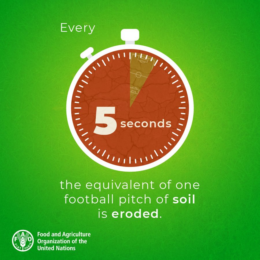 Did you know that our #soils are eroding as you read this? It can take up to 1 000 years to produce 2-3 cm of soil, which is devastatingly slow considering the rate of erosion &amp; the fact that we need #soil to grow 9️⃣5️⃣% of our food. #savesoilmovement