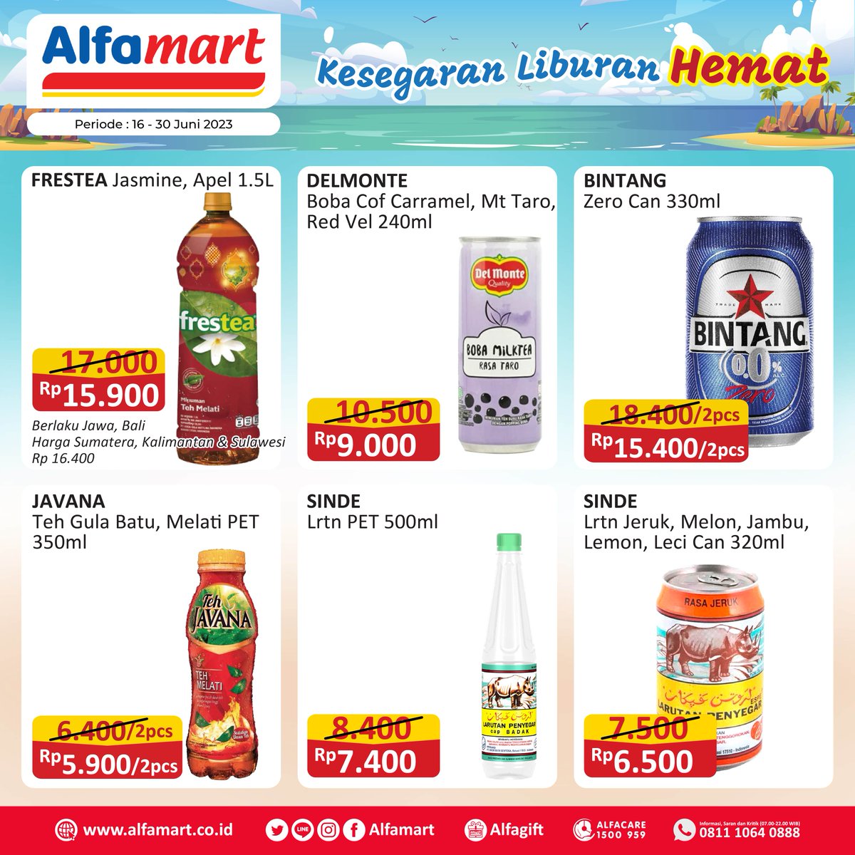 alfamart's tweet photo. Liburan + Cuaca panas = Kombinasi yang bikin haus! 🥵🥵 Pastikan selalu siap dengan minuman favoritmu untuk meredakan dahaga 

Yok monggo dipilih produk minuman segar favorit mu  yang pasti dapatkan di #Alfamart terdekat atau bisa melalui  #Alfagift 

Periode 16-30 Juni 2023 https://t.co/yZGr3wetTB